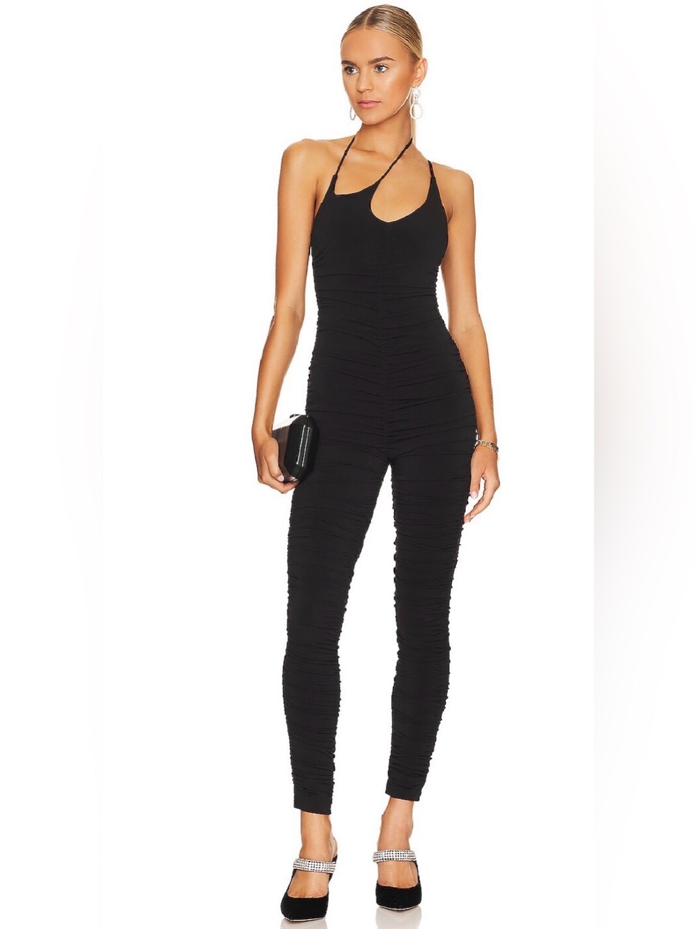 Revolve superdown bethany ruched jumpsuit black size extra small new